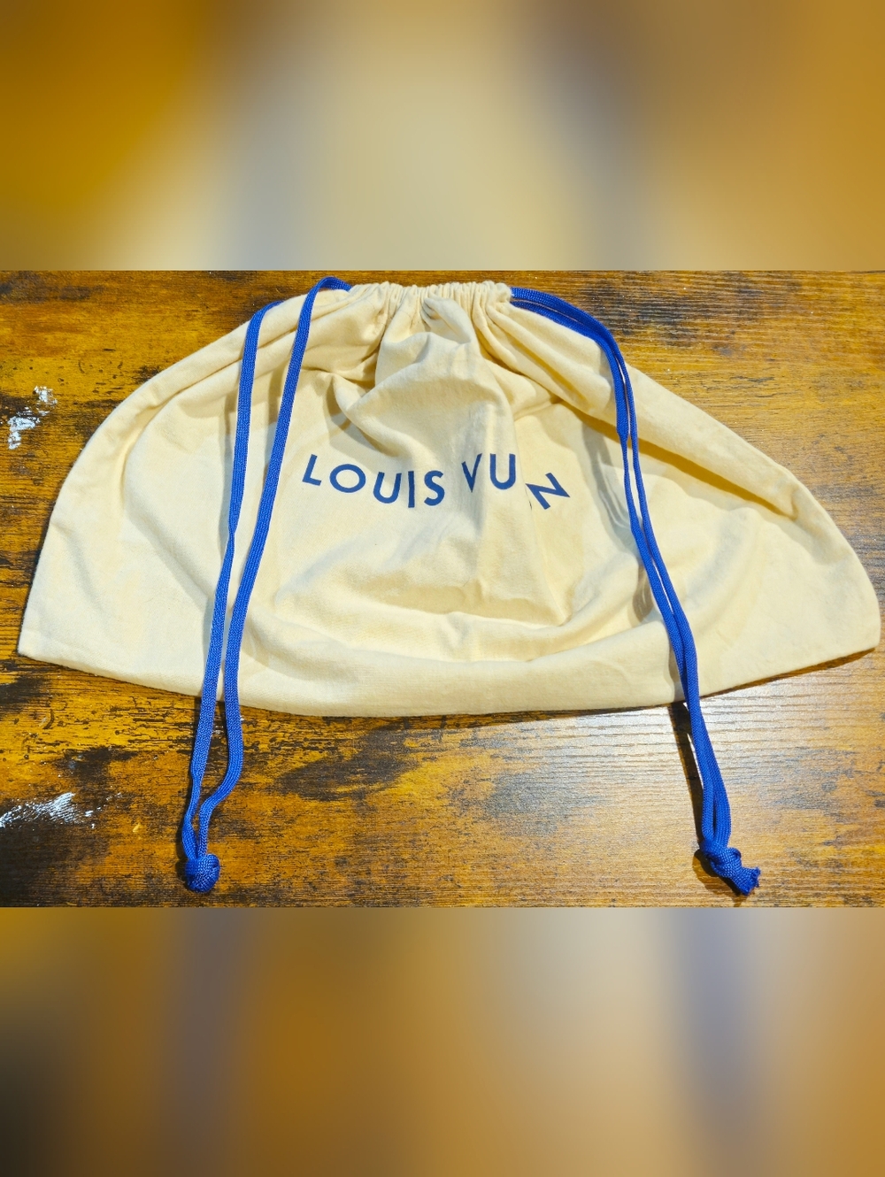 NEW Louis Vuitton Cream Blue Drawstring Dust Bag Neverfull Storage Handbag Pouch